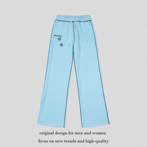 Damen Weite Lounge-Hose mit hohem Bund, Kordelzug und Kontrastnaht Nord Taschen
