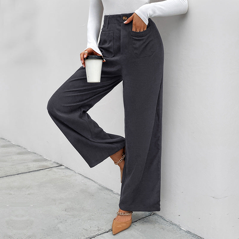 Damen Weite Cordhose mit hoher Taille, aufgesetzten Taschen und weitem Bein Nord Taschen