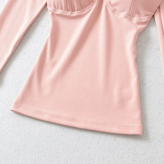 Damen Figurnahes Langarm-Top mit integrierter Bustier‑Kontur und quadratischem Ausschnitt Nord Taschen