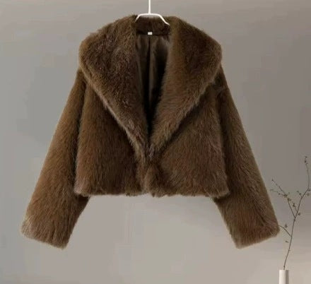 Damen Kurzer Boxy Kunstpelz‑Blouson mit voluminösem Schalkragen Nord Taschen