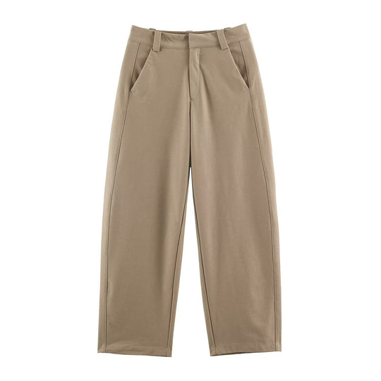 Damen Hochtaillierte weite Cropped‑Hose mit Bügelfalte und Eingrifftaschen Nord Taschen