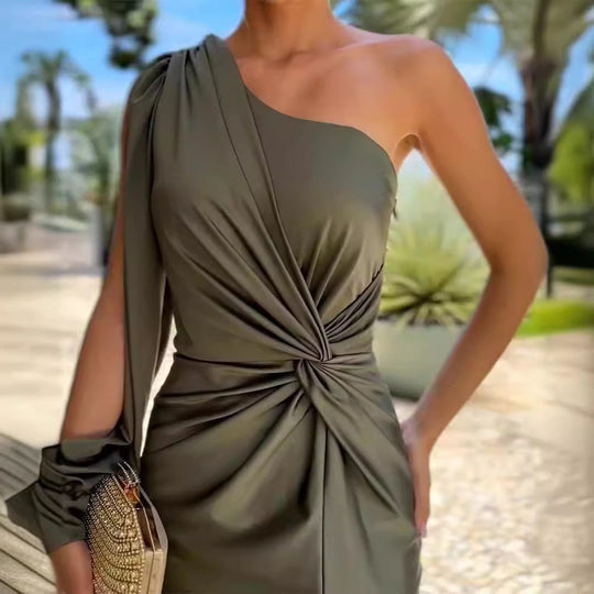 Damen Elegantes Wickelkleid mit asymmetrischem Ausschnitt und seitlichem Schlitz