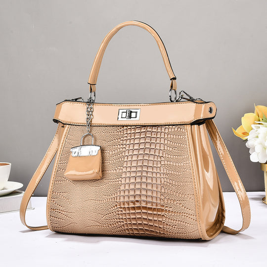 Damen Handtasche mit glänzender Krokodil-Prägung und abnehmbarer Mini-Clutch Nord Taschen