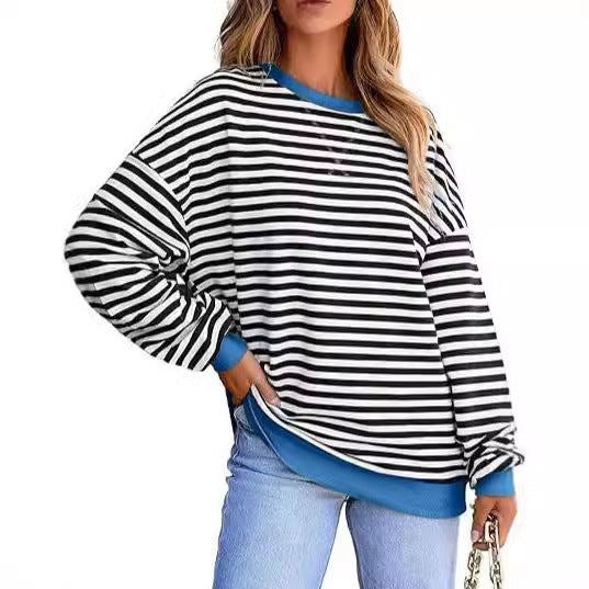 Damen Lässiger Sweater mit Breiten Streifen