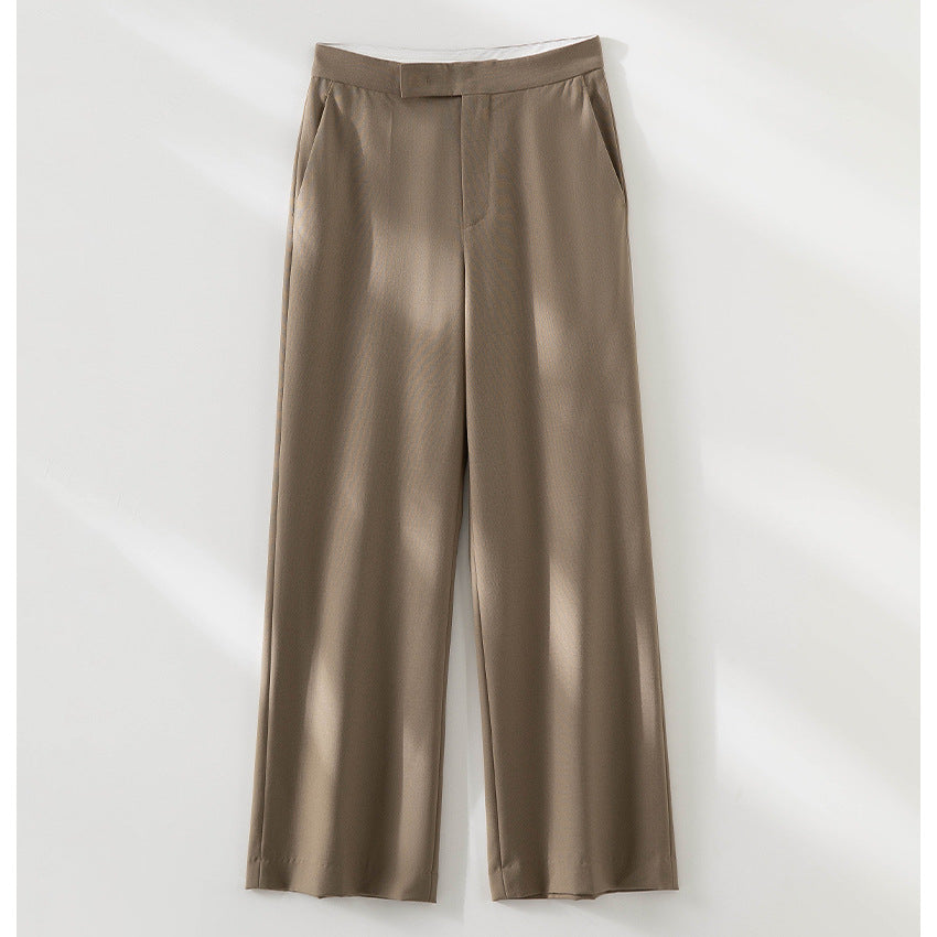 Damen Hochtaillierte weite Palazzo-Hose aus fließendem Satin mit Bügelfalte Nord Taschen