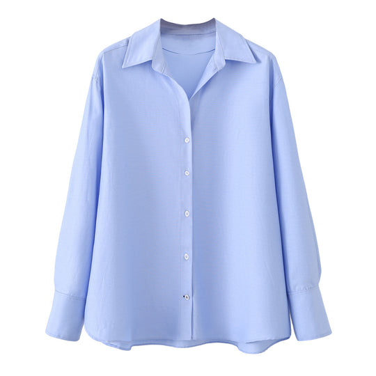 Damen Oversized-Hemdbluse mit weitem Schnitt, langen Manschettenärmeln und abgerundetem Saum Nord Taschen