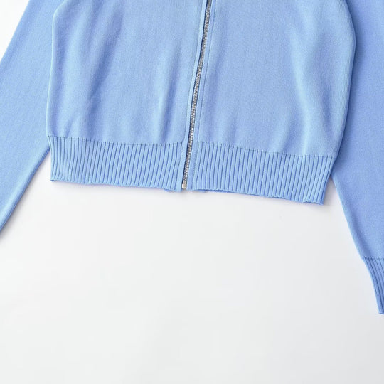 Damen Kurzgeschnittene Strickjacke mit breitem Reverskragen und Reißverschluss Nord Taschen