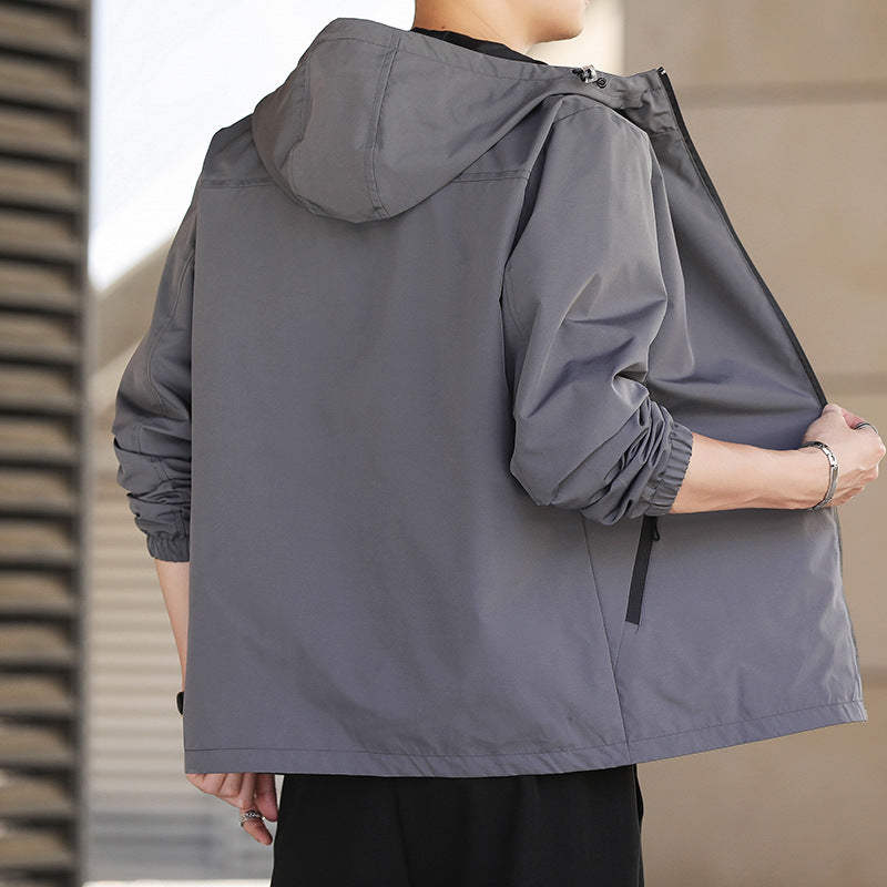 Herren Leichte wasserabweisende Kapuzenjacke im Urban-Minimalstil mit Reißverschluss Nord Taschen