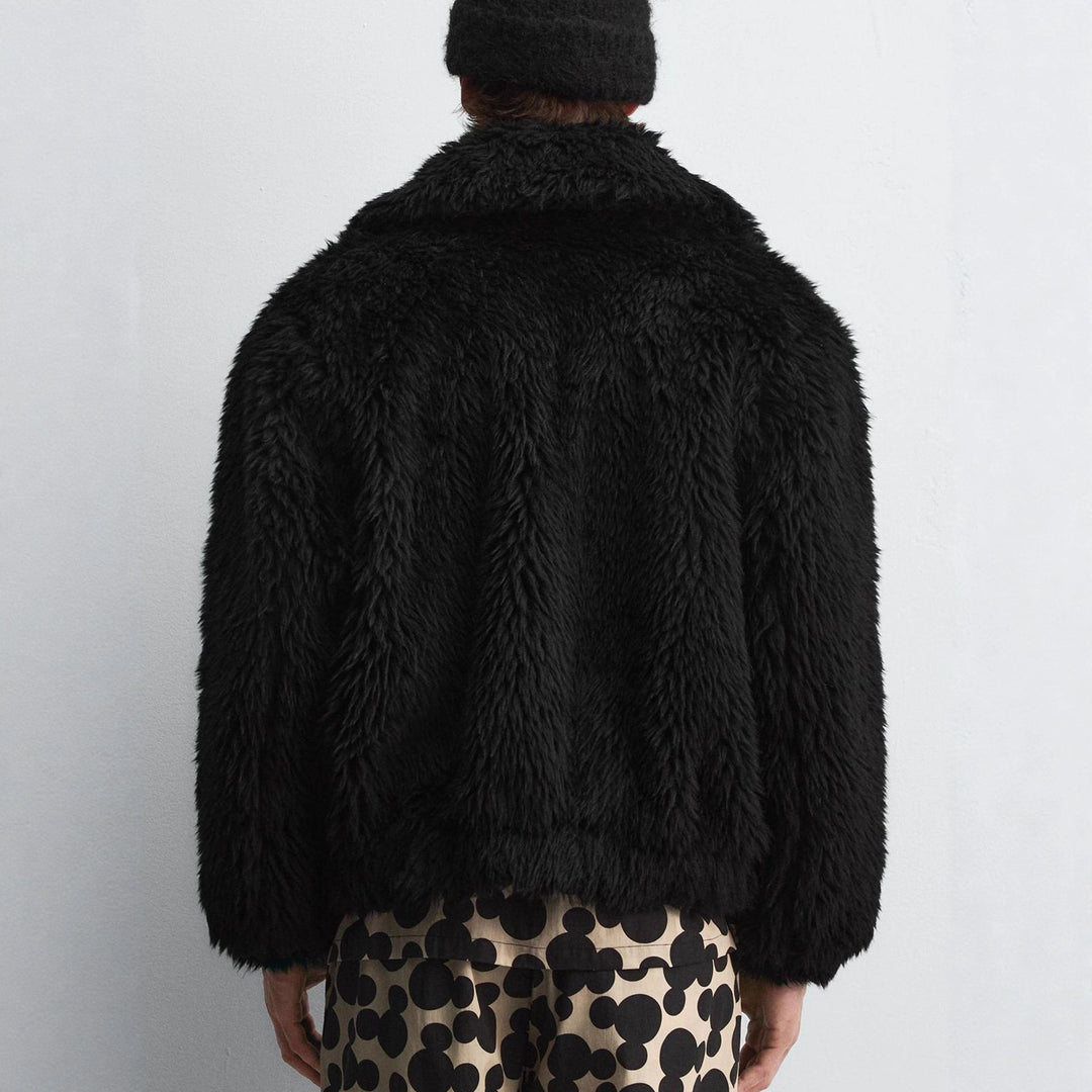Herren Kurzblouson aus Faux-Fur mit Reißverschluss und kastigem Schnitt Nord Taschen