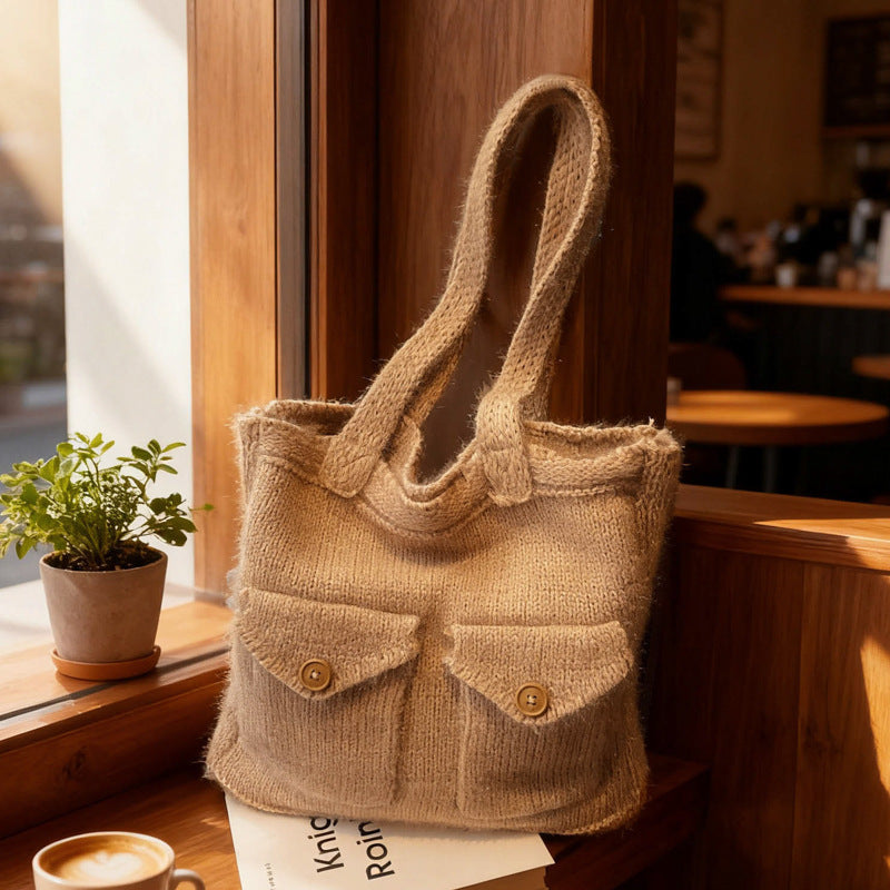 Damen handgefertigte Stricktasche mit zwei Taschen Nord Taschen