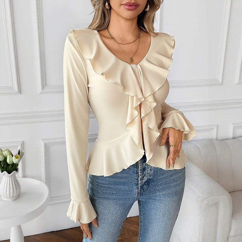 Damen Rüschendetails Bluse Nord Taschen