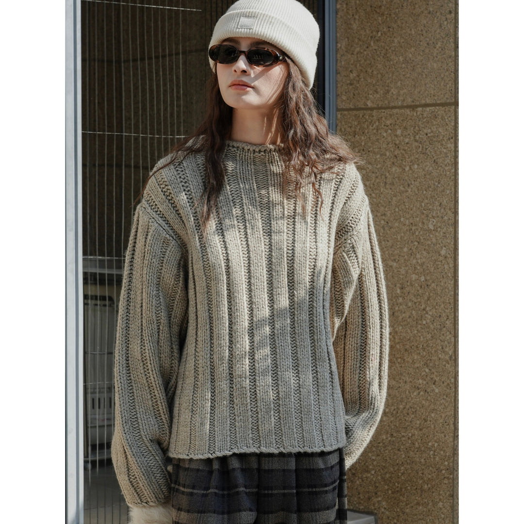 Damen Voluminöser Chunky-Ripp-Pullover mit Boxy-Silhouette Nord Taschen