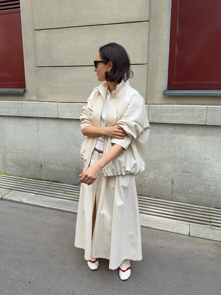 Damen Oversize Cropped-Blouson mit Tunnelzug und fließendem Maxi‑Rock mit Beinschlitz Nord Taschen