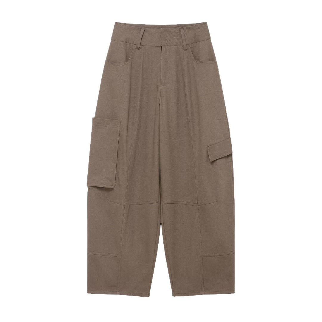 Damen weite Cargo-Cropped-Hose mit hoher Taille und aufgesetzten Taschen Nord Taschen