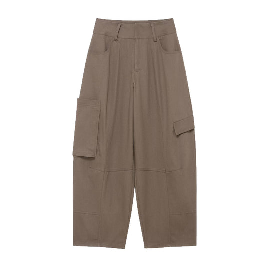 Damen weite Cargo-Cropped-Hose mit hoher Taille und aufgesetzten Taschen Nord Taschen