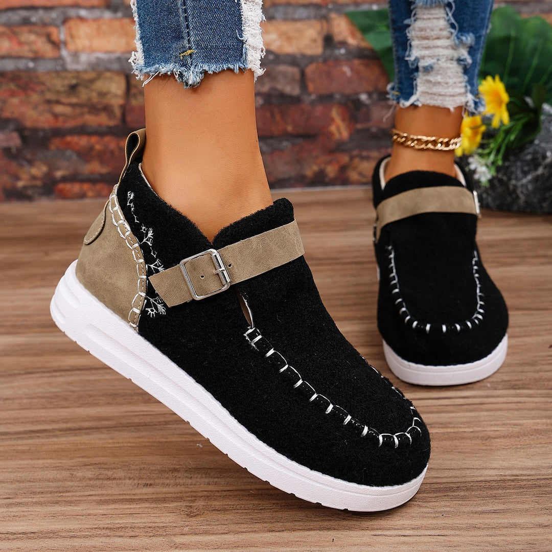 Damen Gefilzte Mokassin‑Sneaker mit Ziernaht, verstellbarem Riemen und dämpfender Plateausohle Nord Taschen