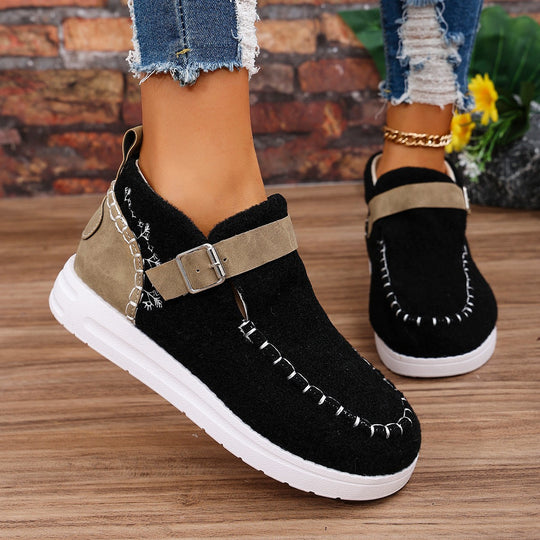 Damen Gefilzte Mokassin‑Sneaker mit Ziernaht, verstellbarem Riemen und dämpfender Plateausohle Nord Taschen
