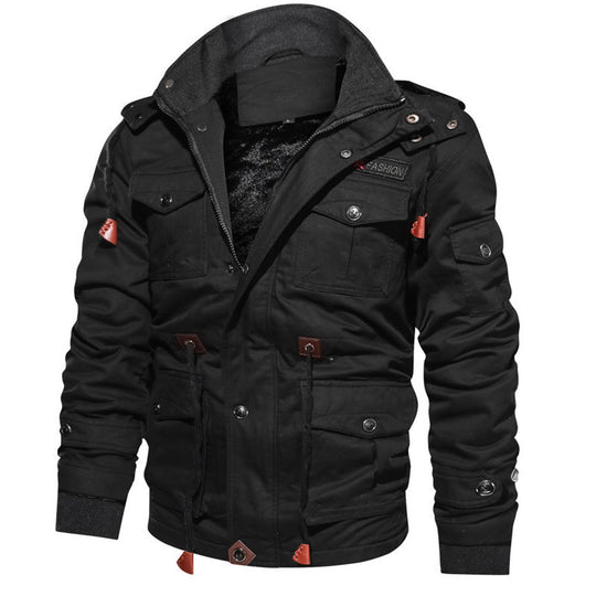 Herren Multifunktionale Canvas-Fieldjacke mit Teddyfleece-Innenlage, Kapuze und Utility-Taschen Nord Taschen