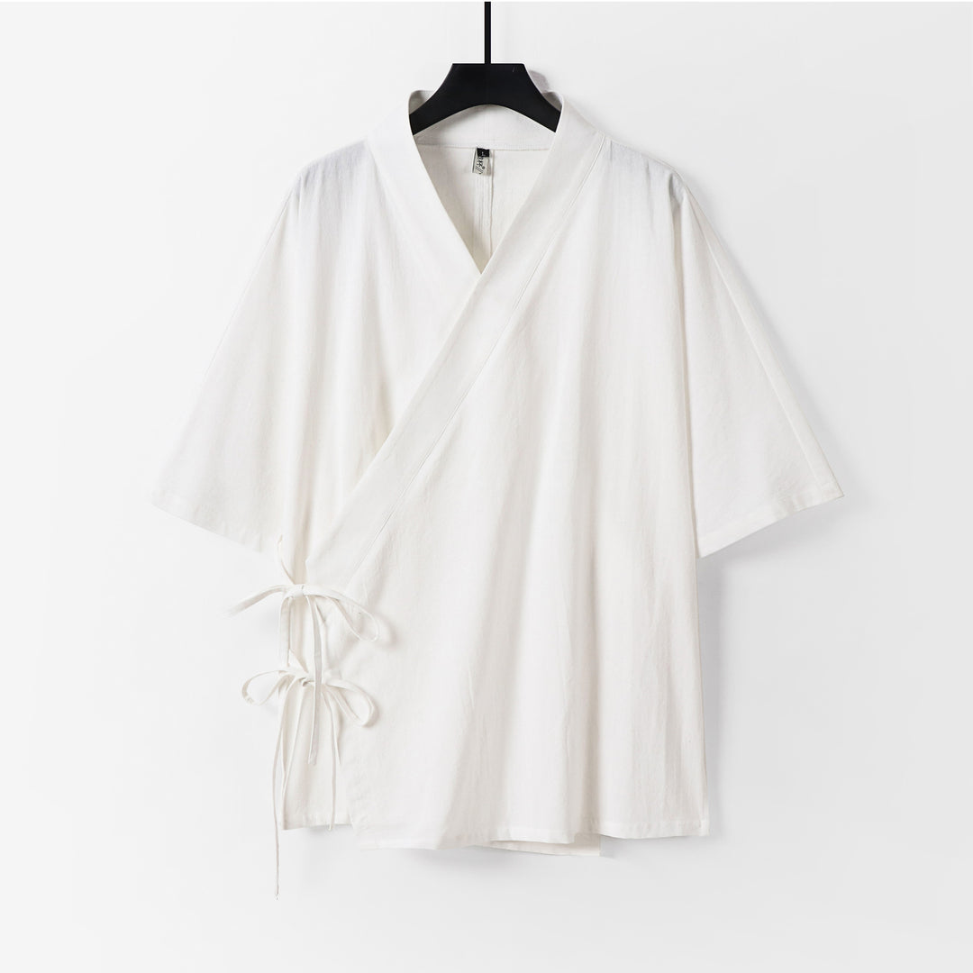 Damen Wickel-Kimono-Oberteil mit kurzen Ärmeln und Seitenschnürung Nord Taschen