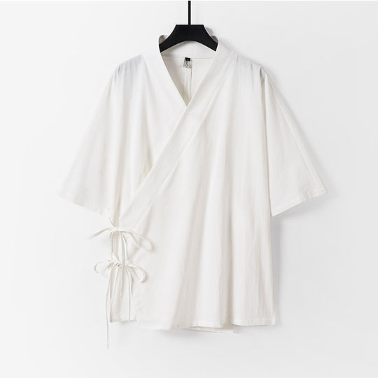 Damen Wickel-Kimono-Oberteil mit kurzen Ärmeln und Seitenschnürung Nord Taschen
