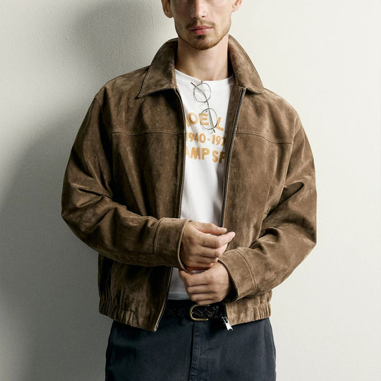 Herren Kurzblouson aus veloursiertem Wildleder mit Hemdkragen Nord Taschen
