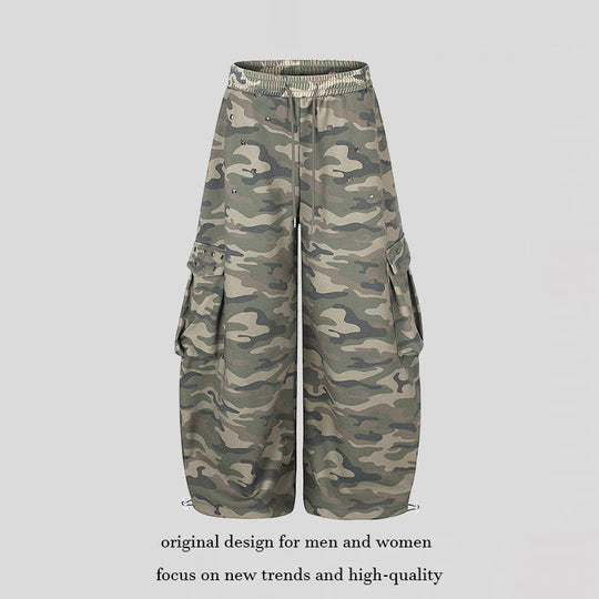 Damen Weite Cargohose im Camouflage-Design mit elastischem Bund und großen Taschen Nord Taschen