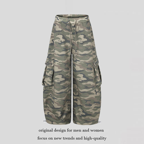 Damen Weite Cargohose im Camouflage-Design mit elastischem Bund und großen Taschen Nord Taschen