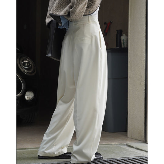 Damen Weite hochtaillierte Palazzo-Hose mit doppelter Bundfalte und fließender Satin-Optik Nord Taschen