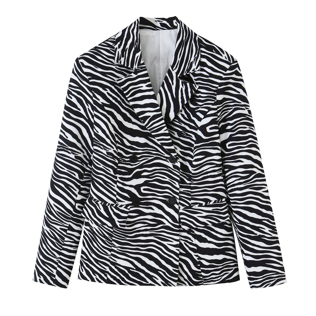 Damen Zebra-Print Blazer im Tailoring-Look mit Doppelreiher und figurbetonter Taille Nord Taschen