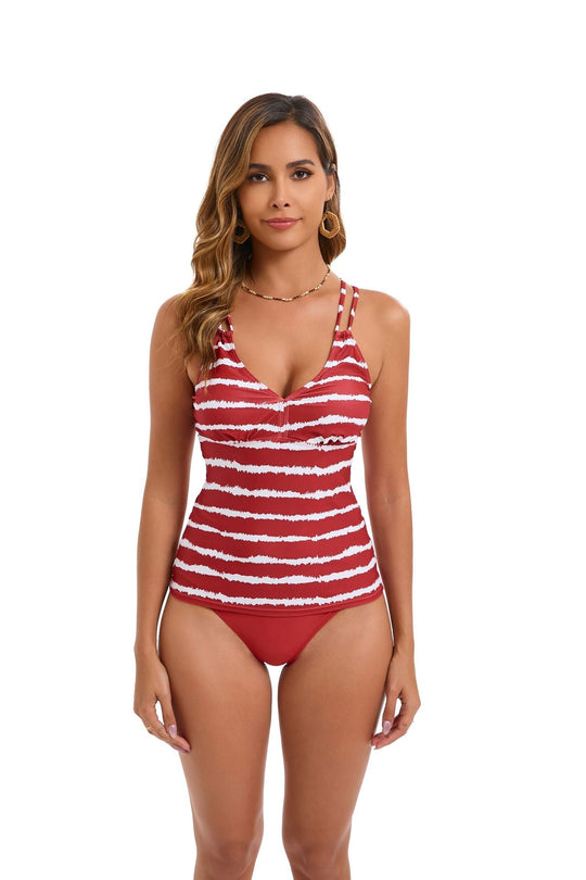 Damen Tankini mit Verstellbaren Trägern und Elegantem Streifenmuster