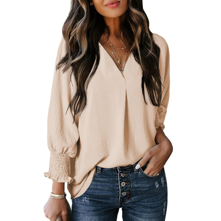 Damen V-Ausschnitt Bluse mit lässigen Ballonärmeln und Rüschendetails