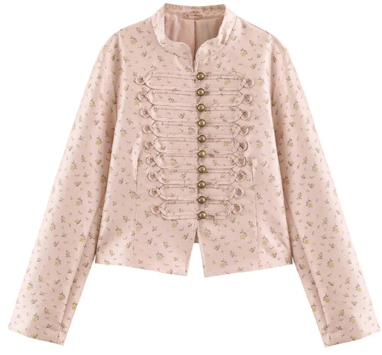 Damen Cropped Blazerjacke im Vintage‑Streifen‑Look mit Stehkragen und asymmetrischer Knopfleiste Nord Taschen
