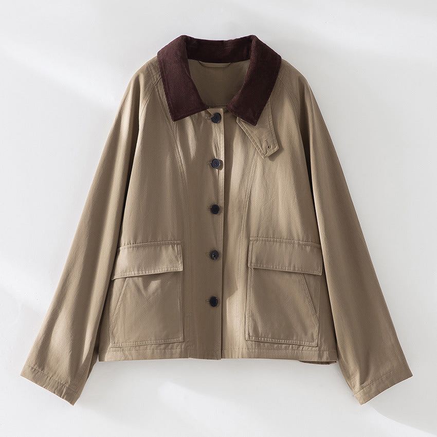 Damen Kurzjacke mit Cordkragen und aufgesetzten Taschen Nord Taschen