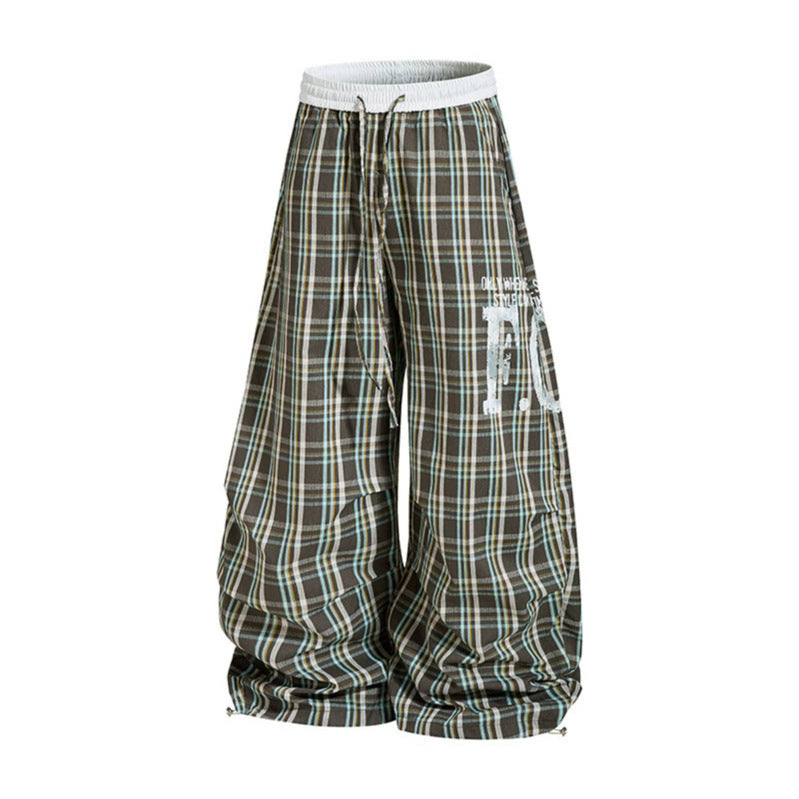 Damen Karierte Culotte-Palazzo-Hose mit elastischem Komfortbund und verstellbarem Ballon-Saum Nord Taschen