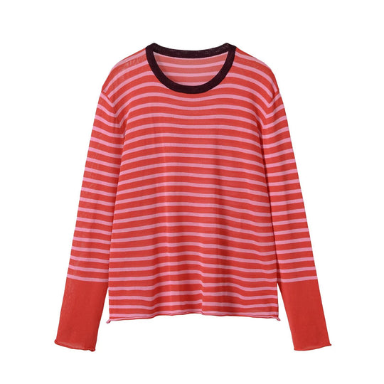 Damen Feinstrick-Longsleeve mit maritimen Querstreifen und kontrastierten Ärmeln Nord Taschen