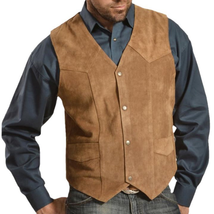 Herren Wildlederweste mit seitlichen Taschen und Druckknopfverschluss
