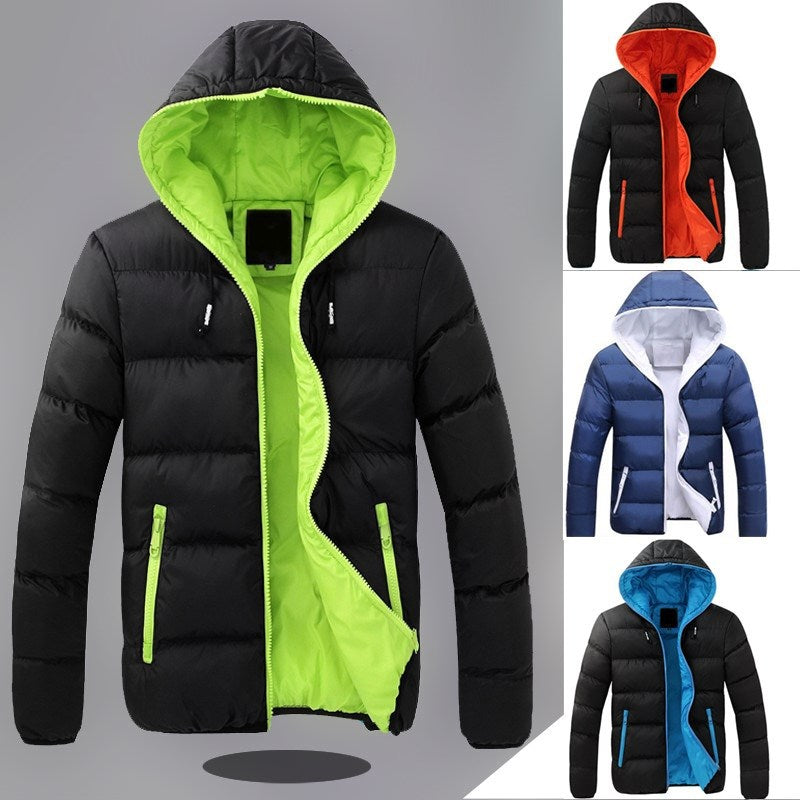 Herren leichte wattierte Kapuzenjacke mit kontrastierendem Innenfutter und Reißverschlusstaschen Nord Taschen