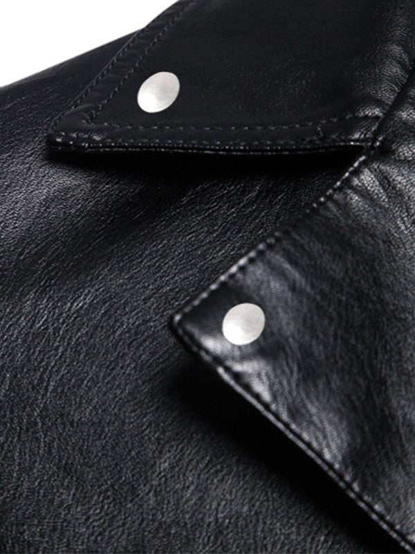 Herren Slim-Fit Bikerjacke in Lederoptik mit asymmetrischem Reißverschluss und Reverskragen Nord Taschen