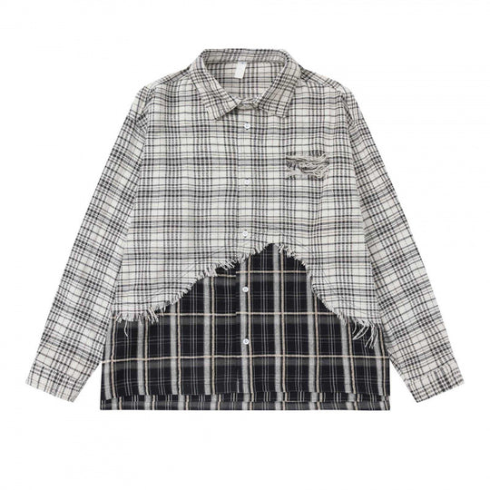 Unisex Oversize Karo-Hemd mit Lagenoptik und ausgefranstem Saum Nord Taschen