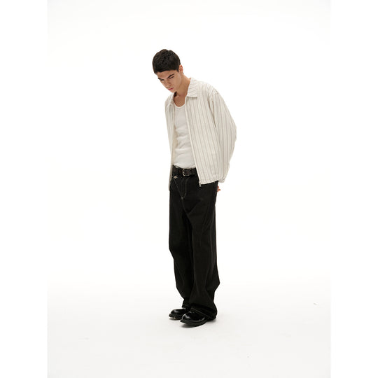 Unisex Leichte gestreifte Overshirt‑Jacke mit Hemdkragen und verdecktem Reißverschluss Nord Taschen