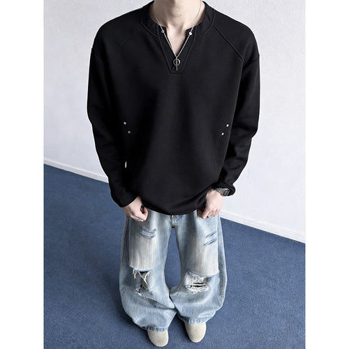 Herren Oversize-Sweatshirt mit V‑Schlitz, Raglanärmeln und Nieten-Details Nord Taschen
