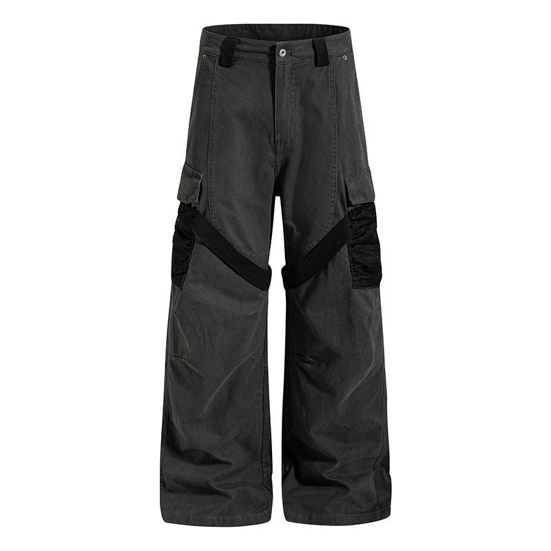Damen Weite Cargo‑Palazzo‑Hose mit Utility‑Taschen und Mesh‑Einsätzen Nord Taschen