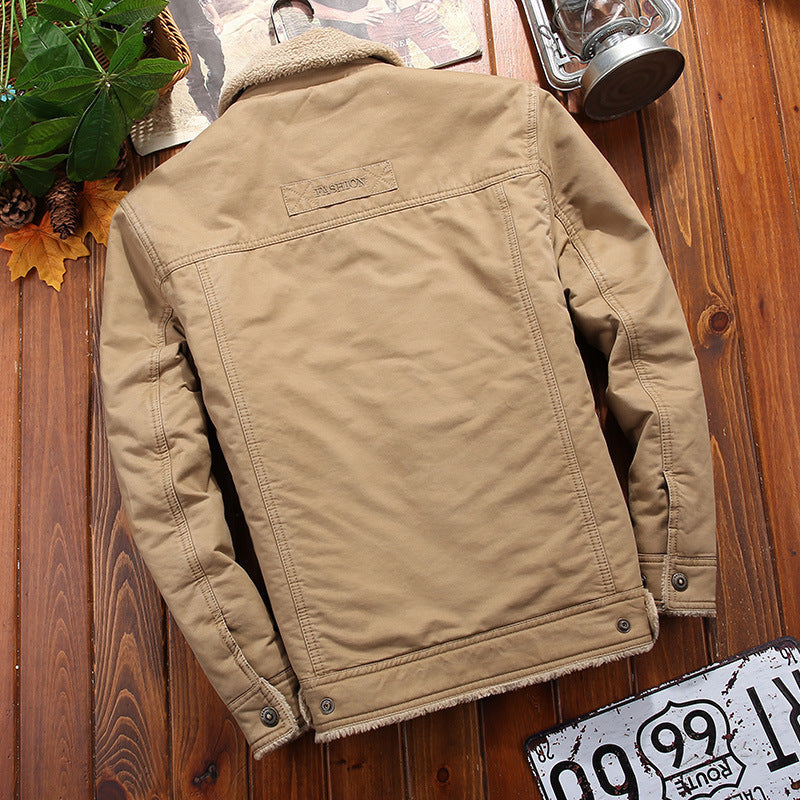 Herren Sherpa-gefütterte Canvas-Truckerjacke mit Hemdkragen und Pattentaschen Nord Taschen