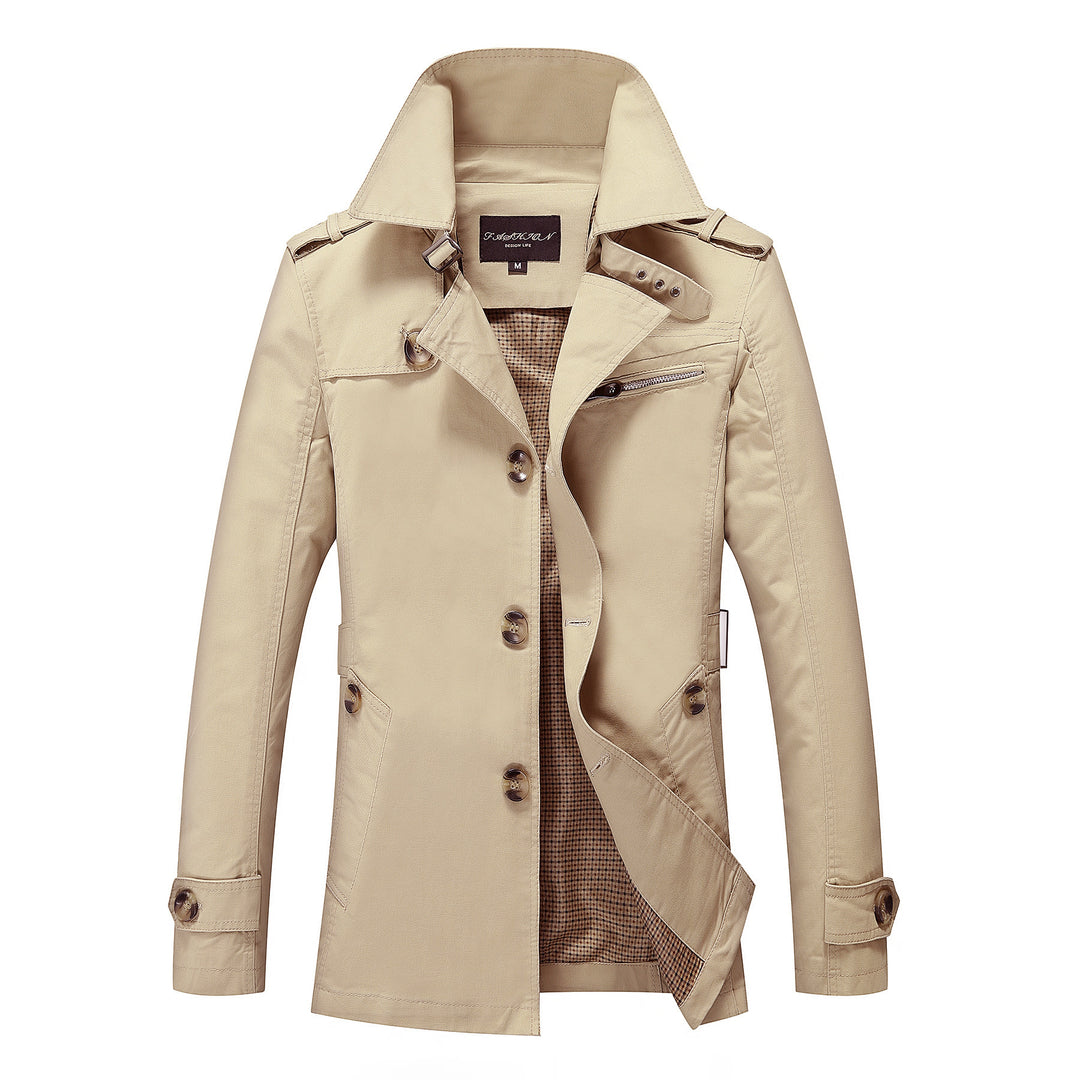 Herren mittellanger Canvas-Fieldparka mit Stehkragen Schulterepauletten und Utility-Taschen Nord Taschen