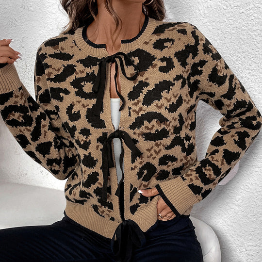 Damen Lässiger Cardigan mit Leo-Muster Nord Taschen