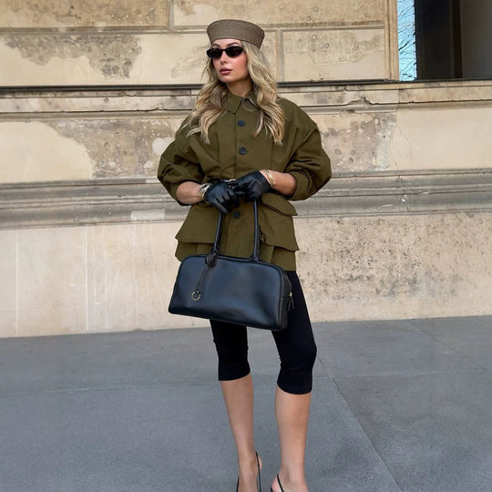 Damen Kurzjacke im Utility‑Stil mit Ballonärmeln & aufgesetzten Klappentaschen Nord Taschen