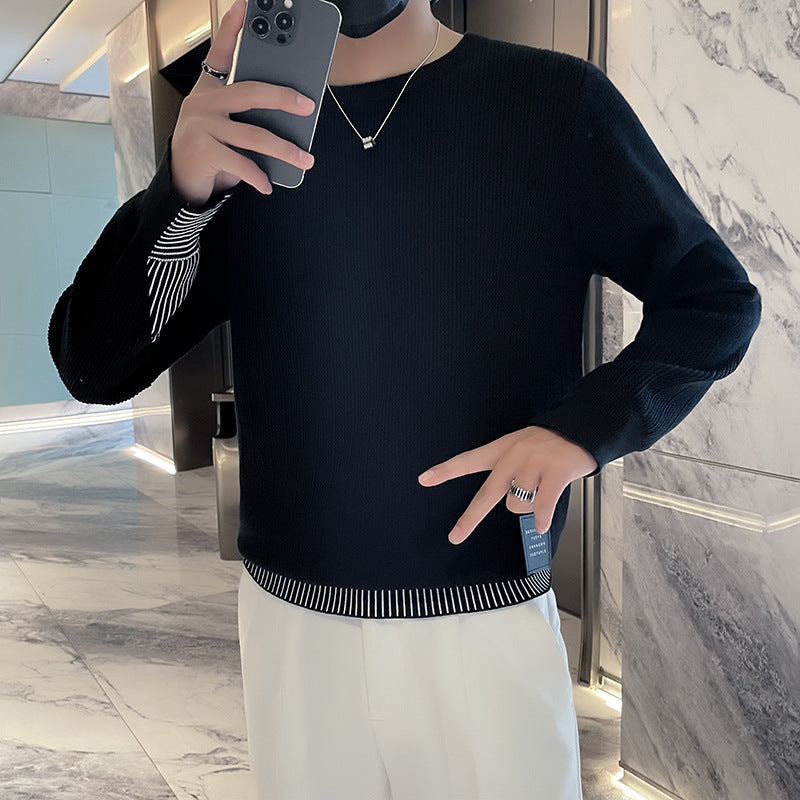 Herren Feinstrick-Pullover mit dezenter Rippenstruktur und kontrastiertem Saum Nord Taschen