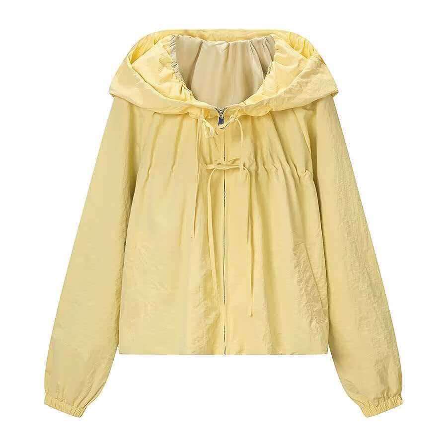 Damen Leichte Kapuzen-Boxy-Übergangsjacke mit Tunnelzug und elastischen Bündchen Nord Taschen