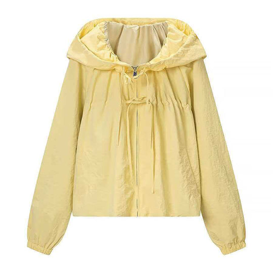 Damen Leichte Kapuzen-Boxy-Übergangsjacke mit Tunnelzug und elastischen Bündchen Nord Taschen
