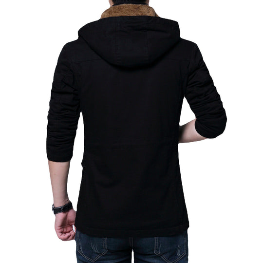 Herren Canvas-Parka mit gefütterter Kapuze, Multifunktions-Taschen und verdecktem Reißverschluss Nord Taschen